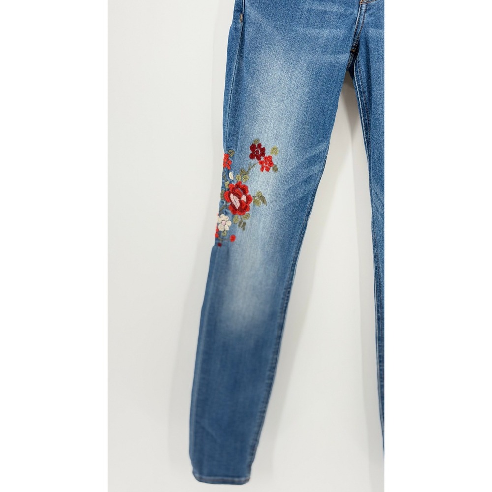 Express High Rise Floral Embroidered Jegging Jeans Medium Wash Stretch Size 0R - Picture 2 of 6